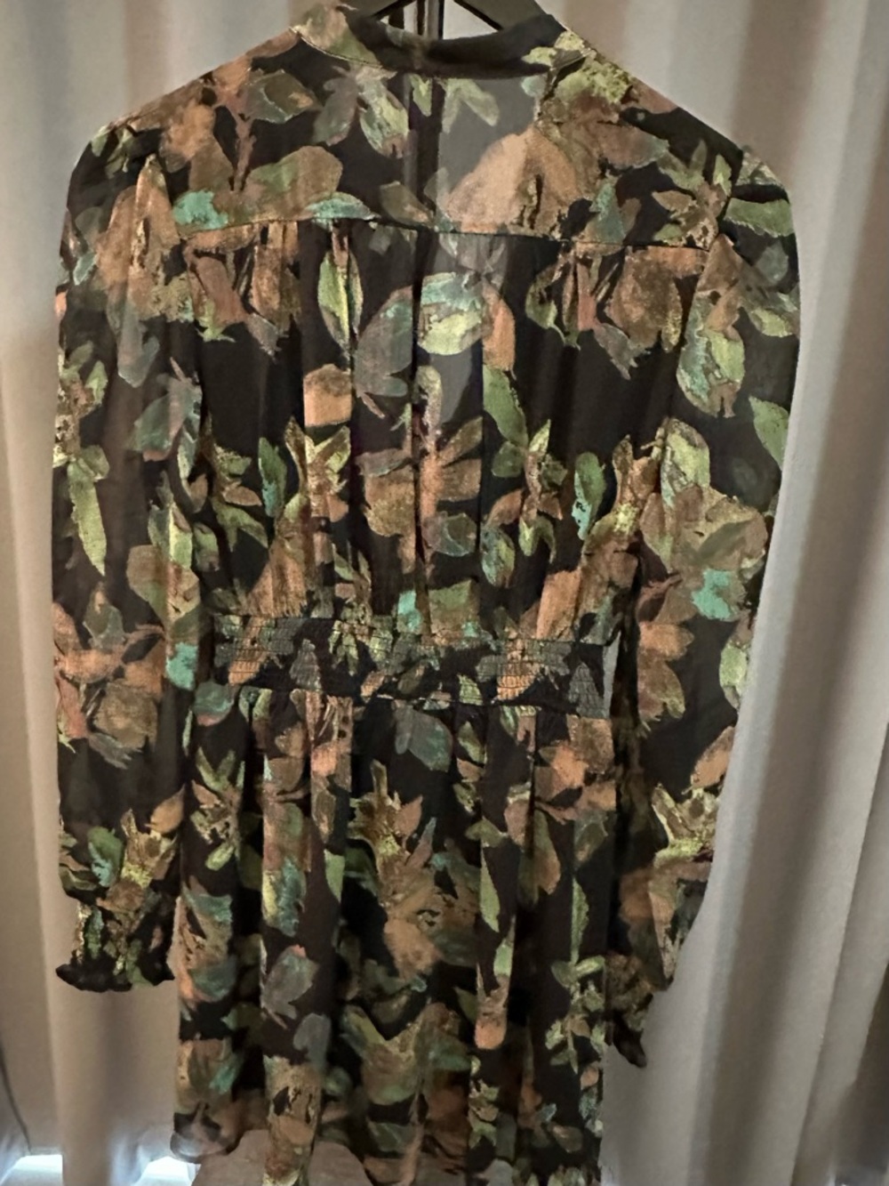 Floral Tie-Waist Midi Dress in Black and Green